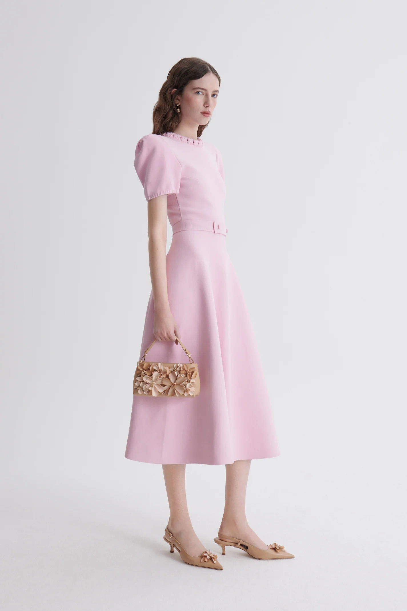 CREPE KNIT GATHER SLEEVE DRESS - Image 5