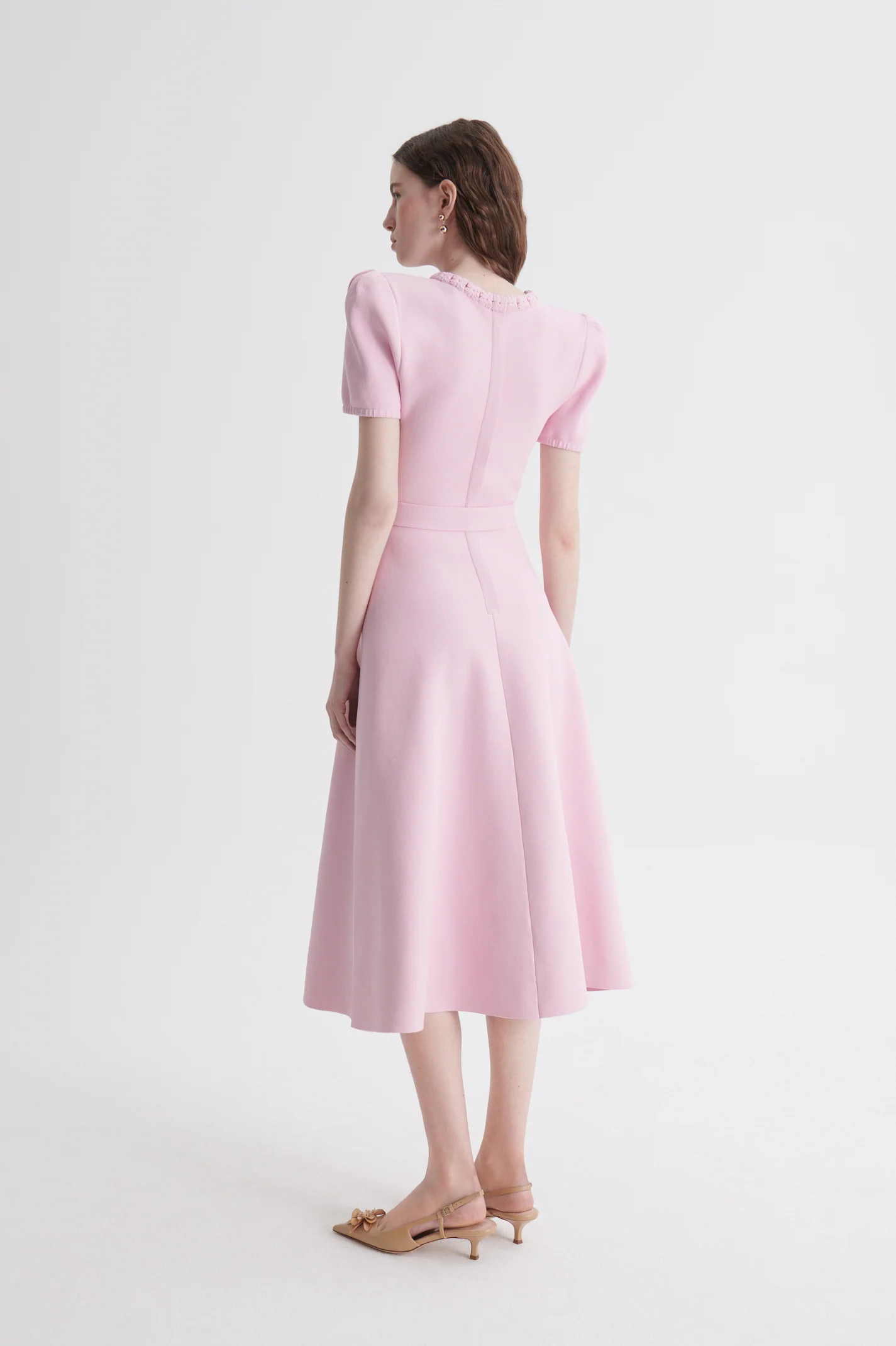 CREPE KNIT GATHER SLEEVE DRESS - Image 6