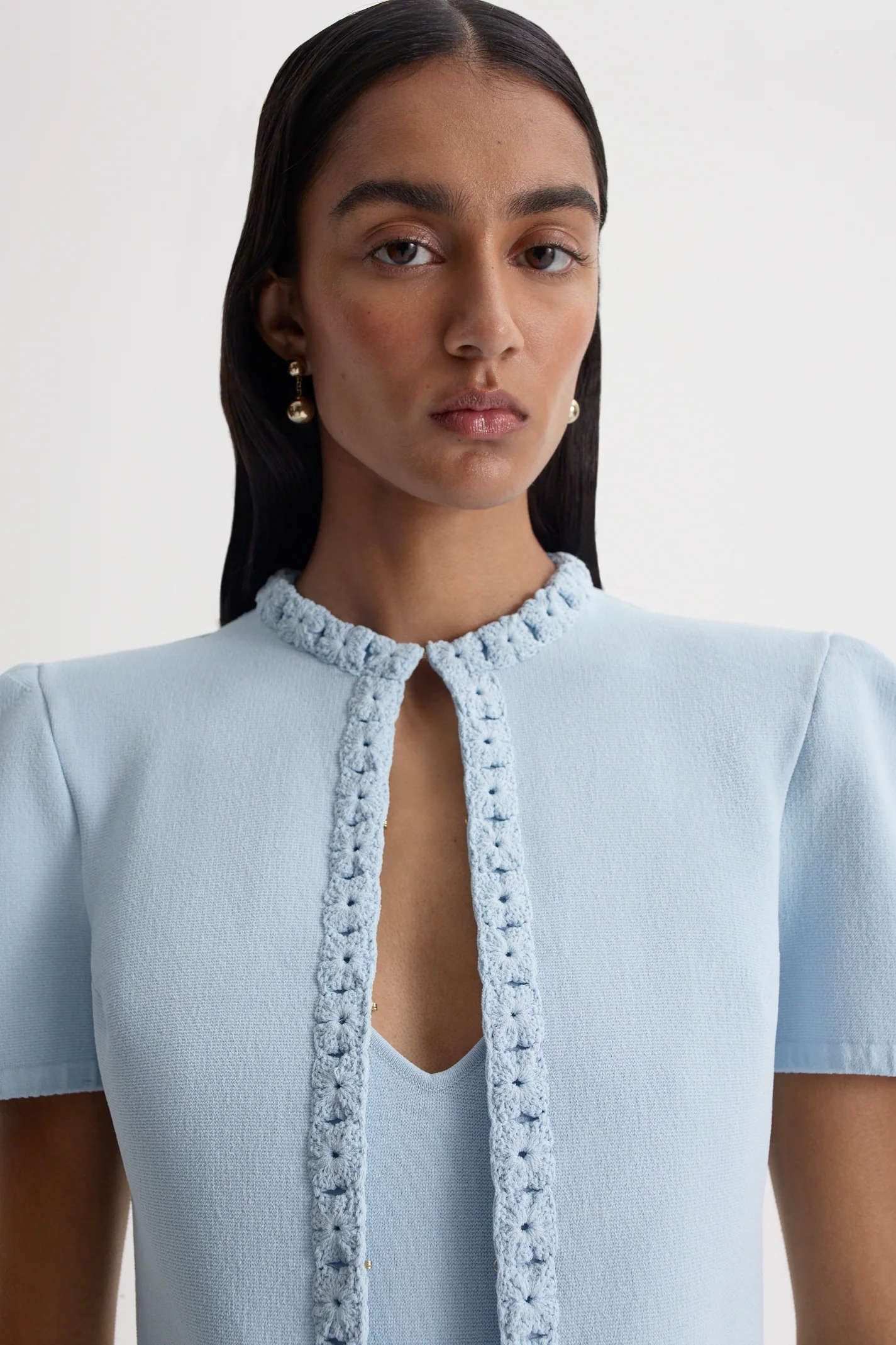 CREPE KNIT GATHER SLEEVE JACKET - Image 3