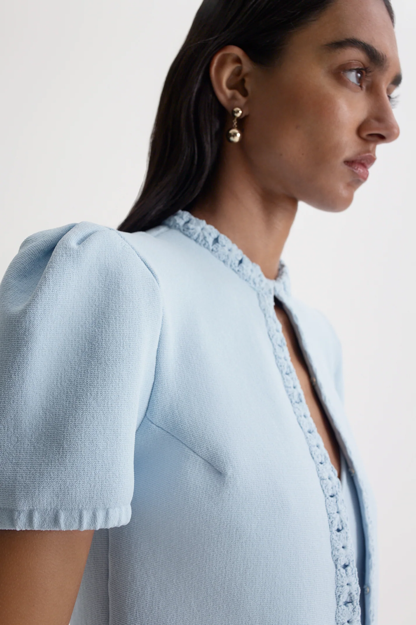 CREPE KNIT GATHER SLEEVE JACKET - Image 7
