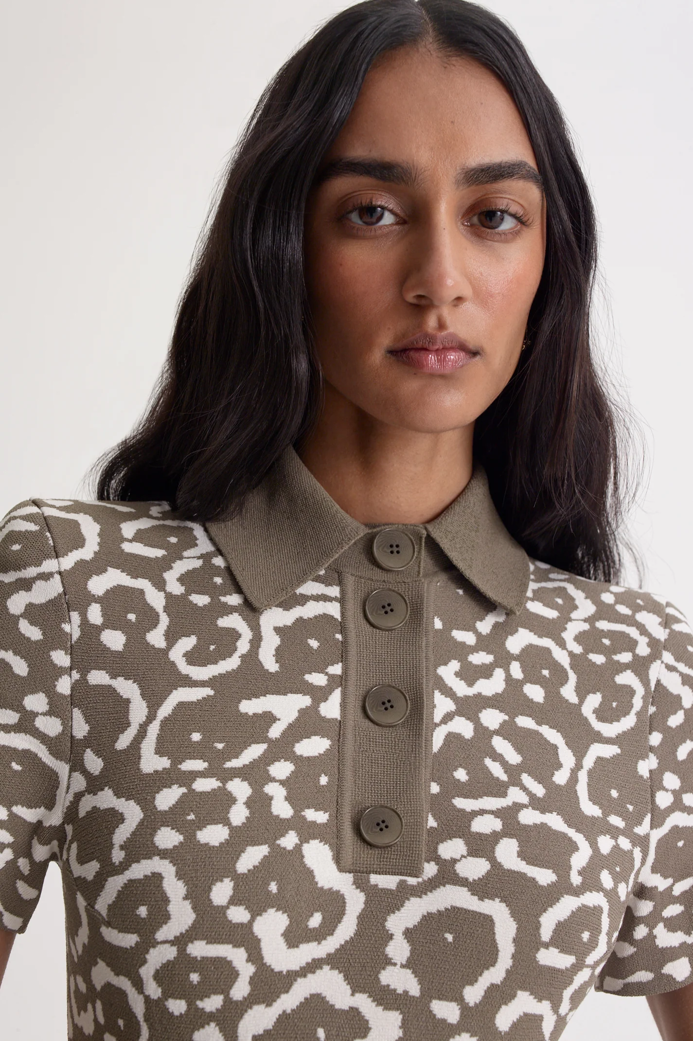 CREPE KNIT JACQUARD SHIRT DRESS - Image 3