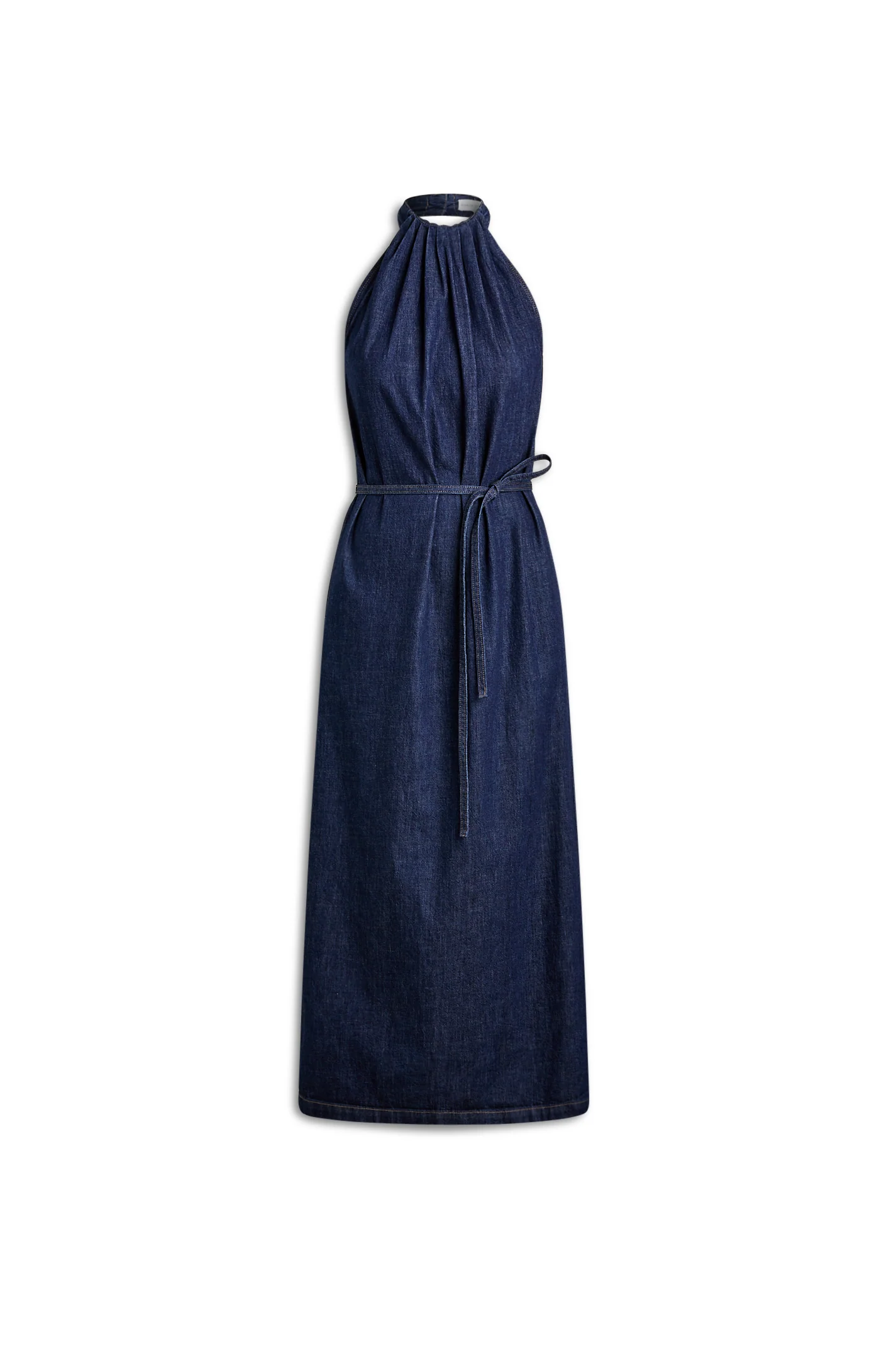 DENIM GATHER NECK DRESS