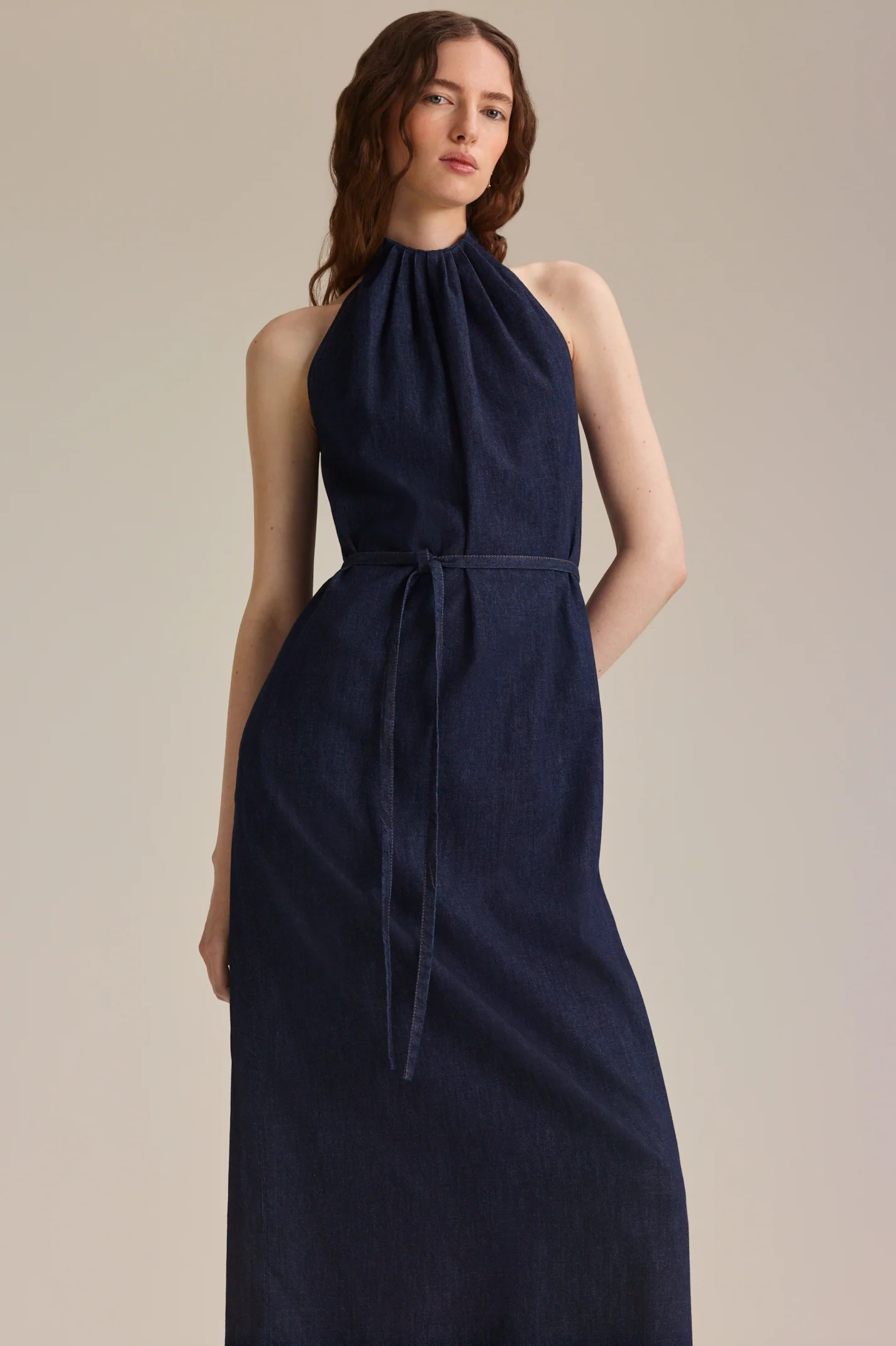 DENIM GATHER NECK DRESS - Image 3