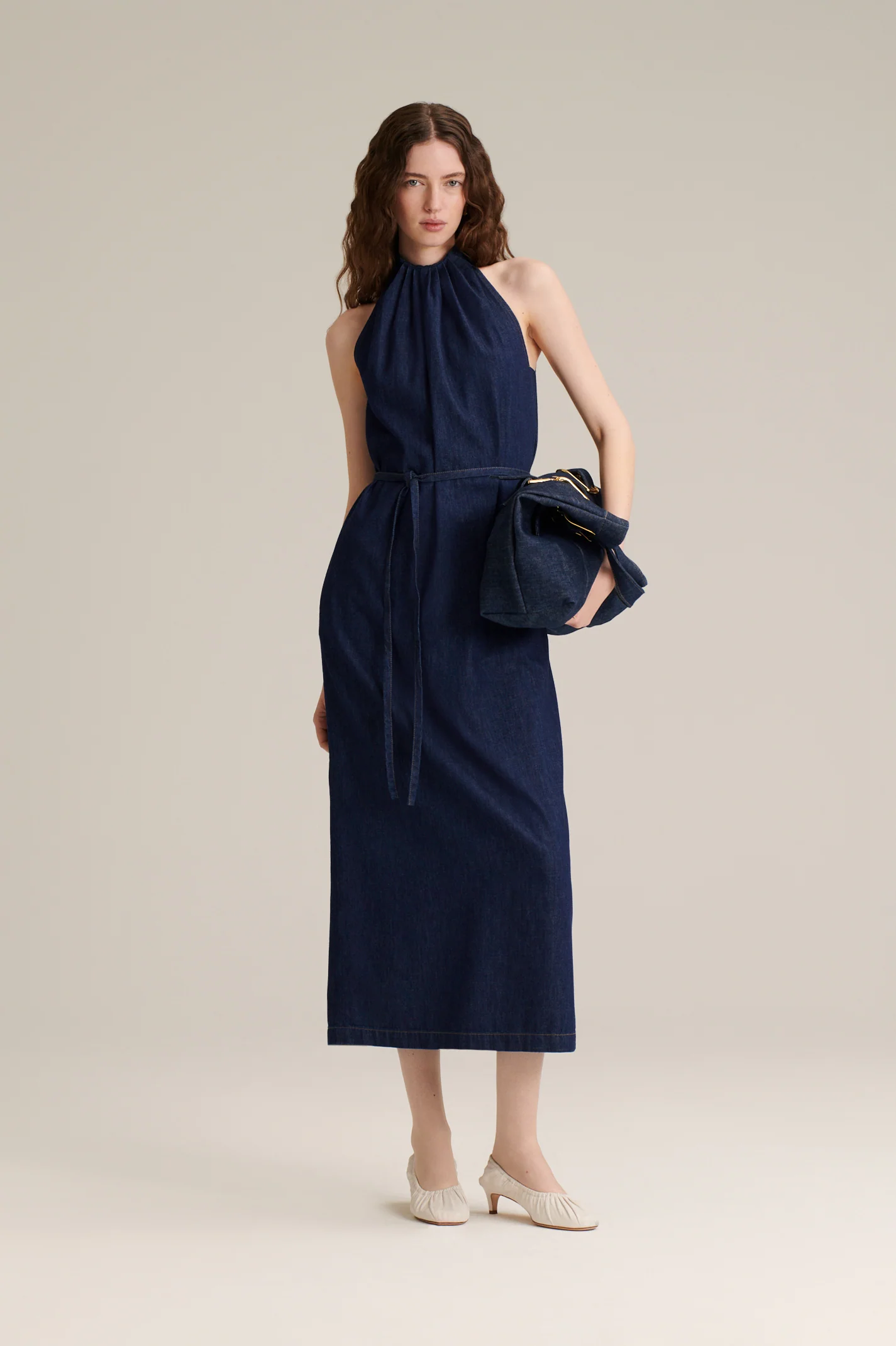 DENIM GATHER NECK DRESS - Image 4