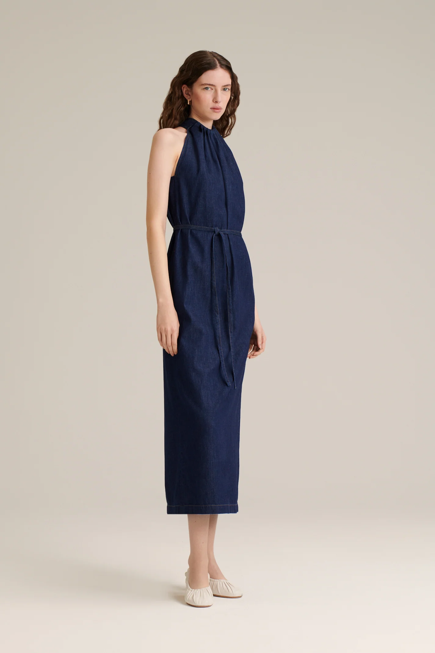 DENIM GATHER NECK DRESS - Image 5