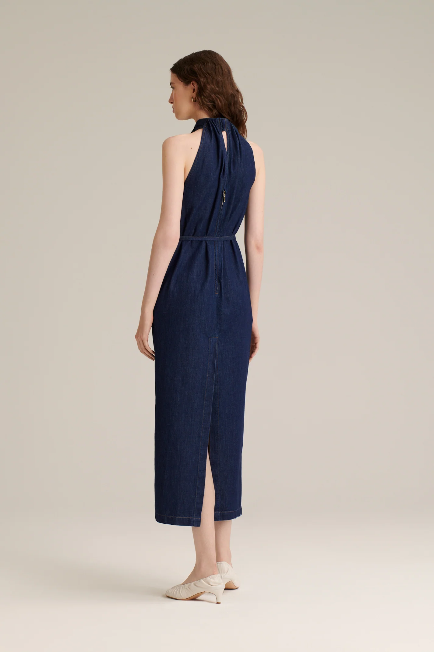 DENIM GATHER NECK DRESS - Image 6