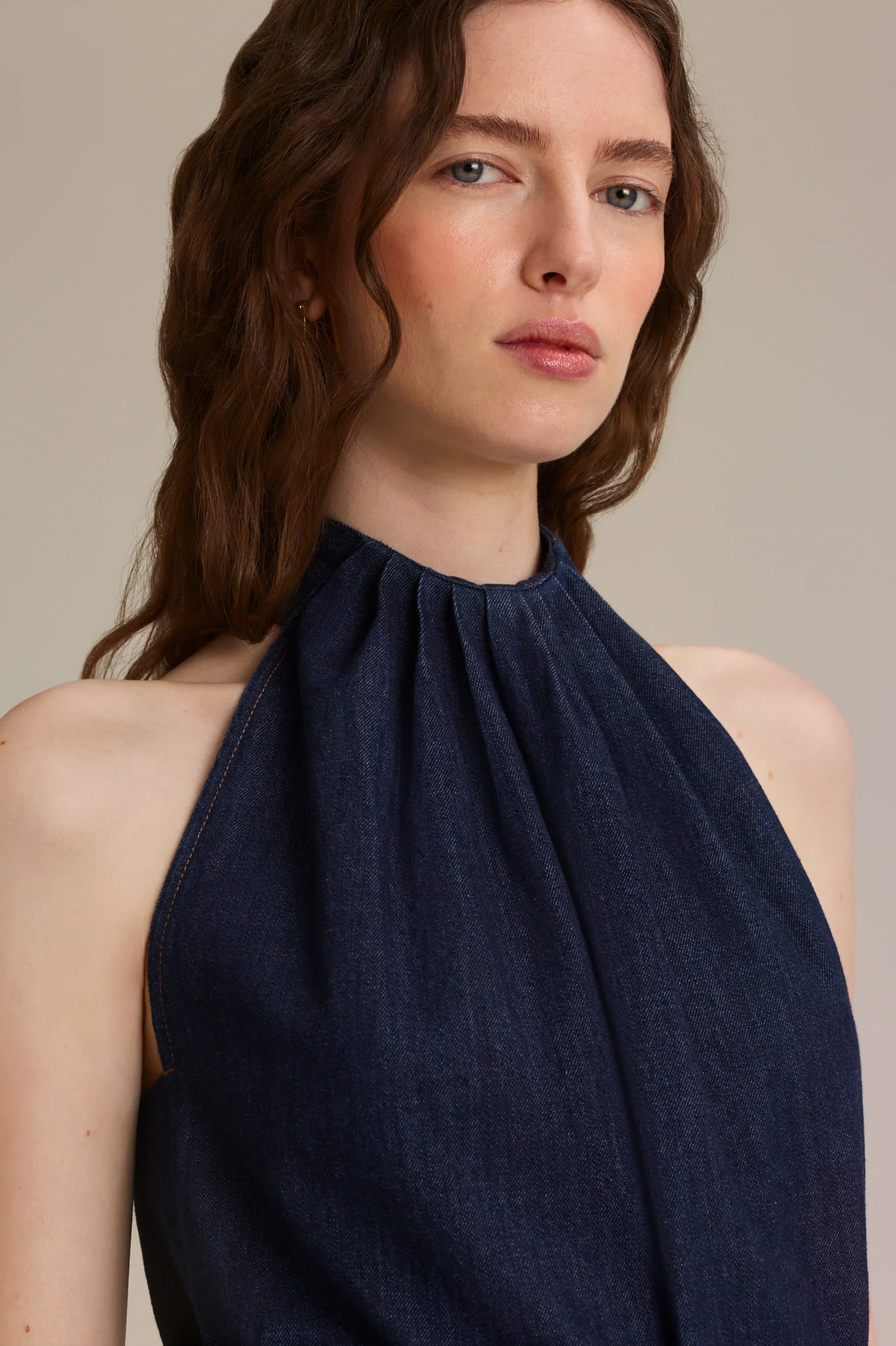 DENIM GATHER NECK DRESS - Image 7