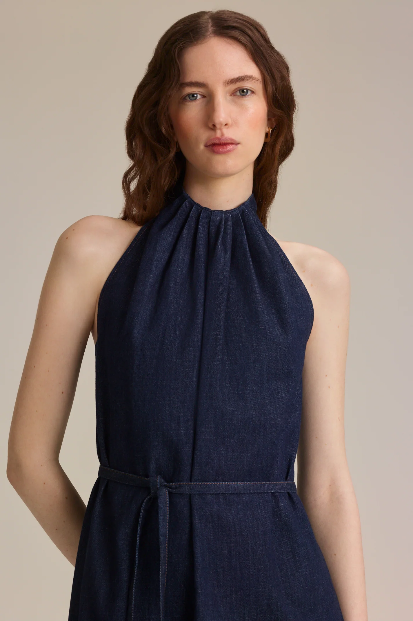 DENIM GATHER NECK DRESS - Image 8