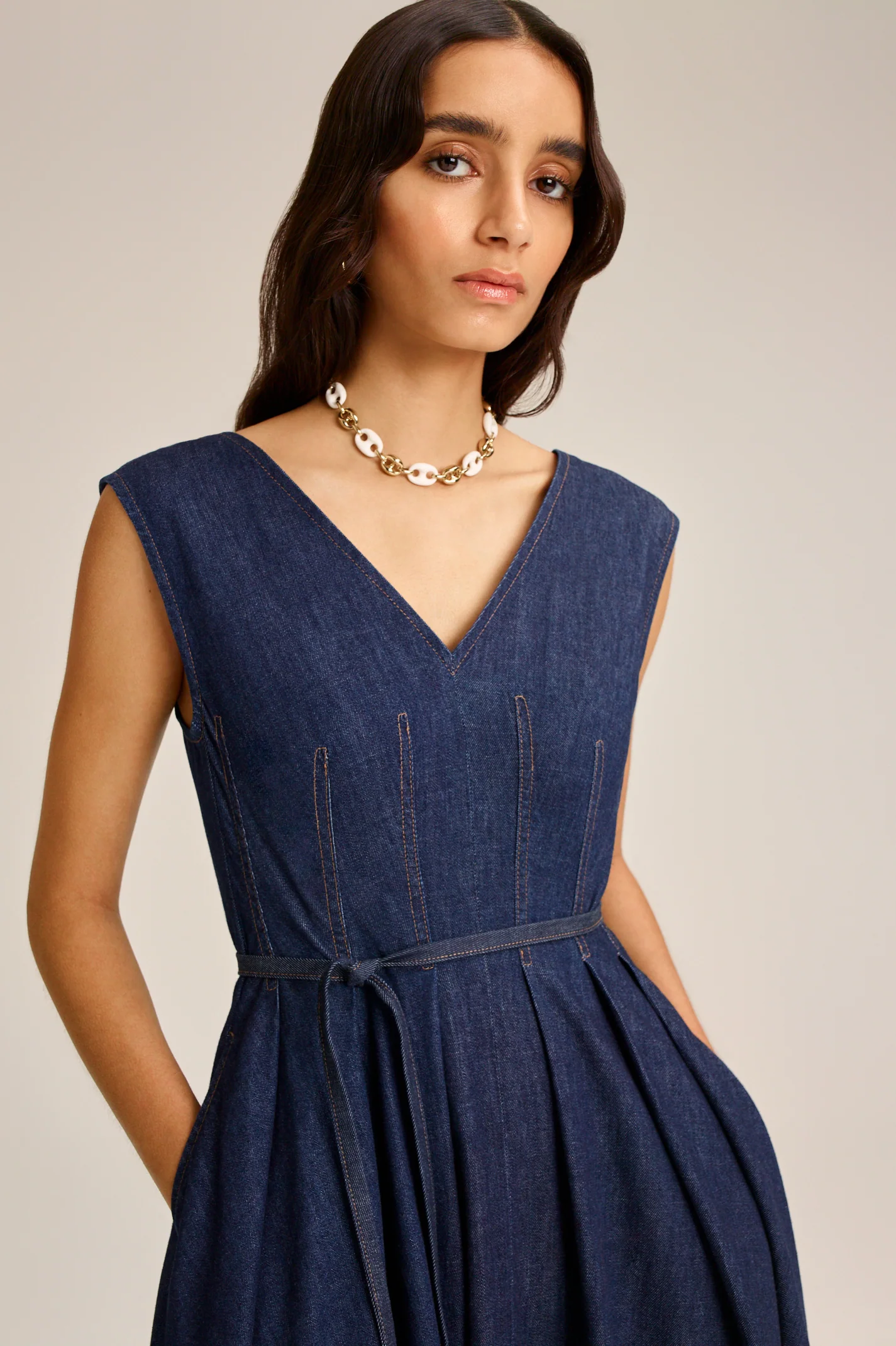 DENIM PLEAT DRESS - Image 3