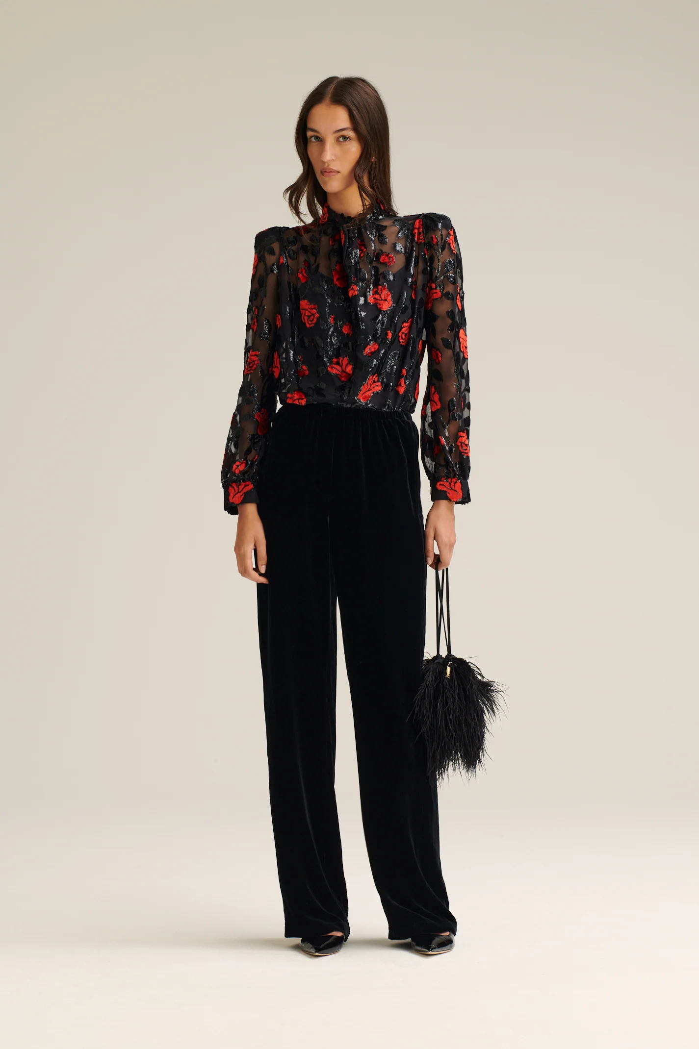 FRENCH VELVET FLORAL BLOUSE - Image 4