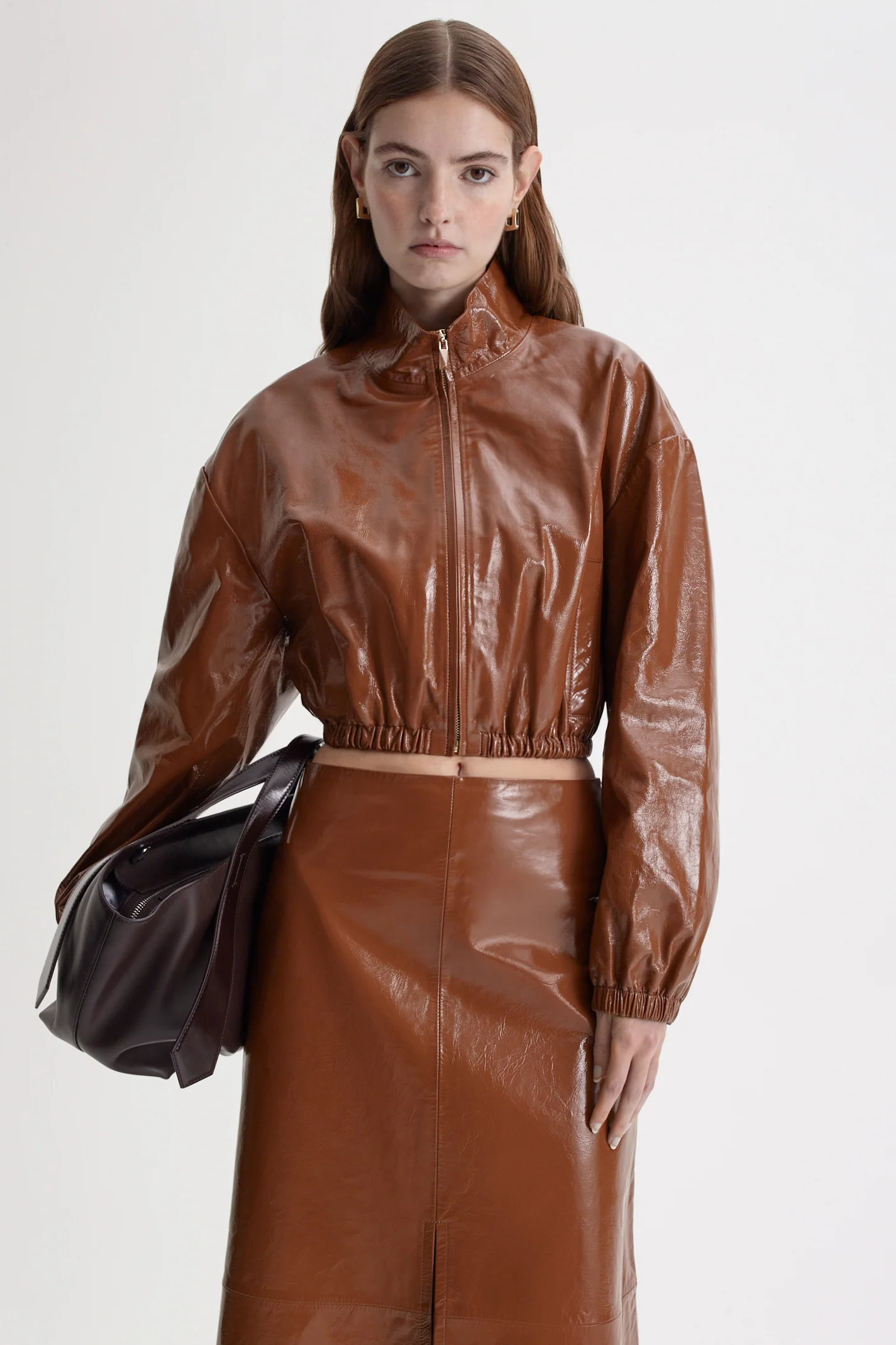 FUNNEL NECK LEATHER JACKET - Image 3