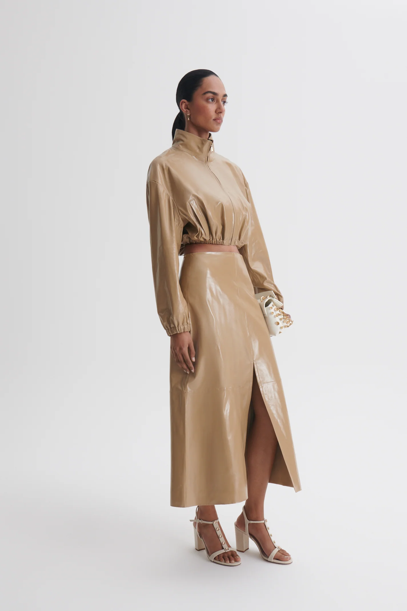 FUNNEL NECK LEATHER JACKET - Image 4