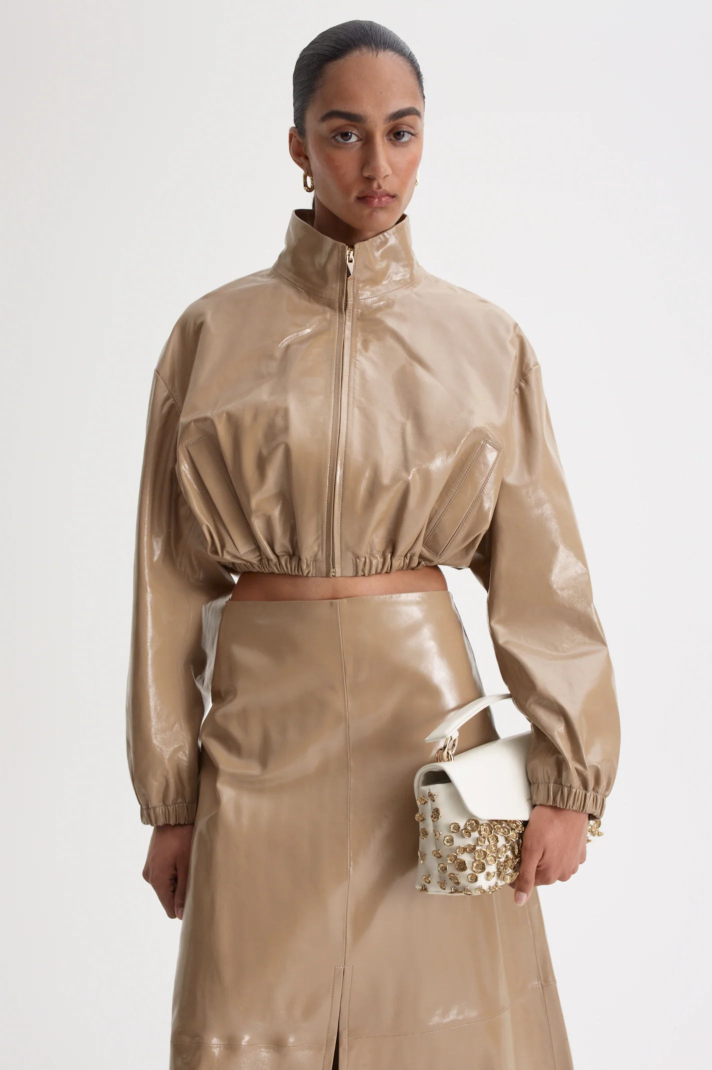FUNNEL NECK LEATHER JACKET - Image 6