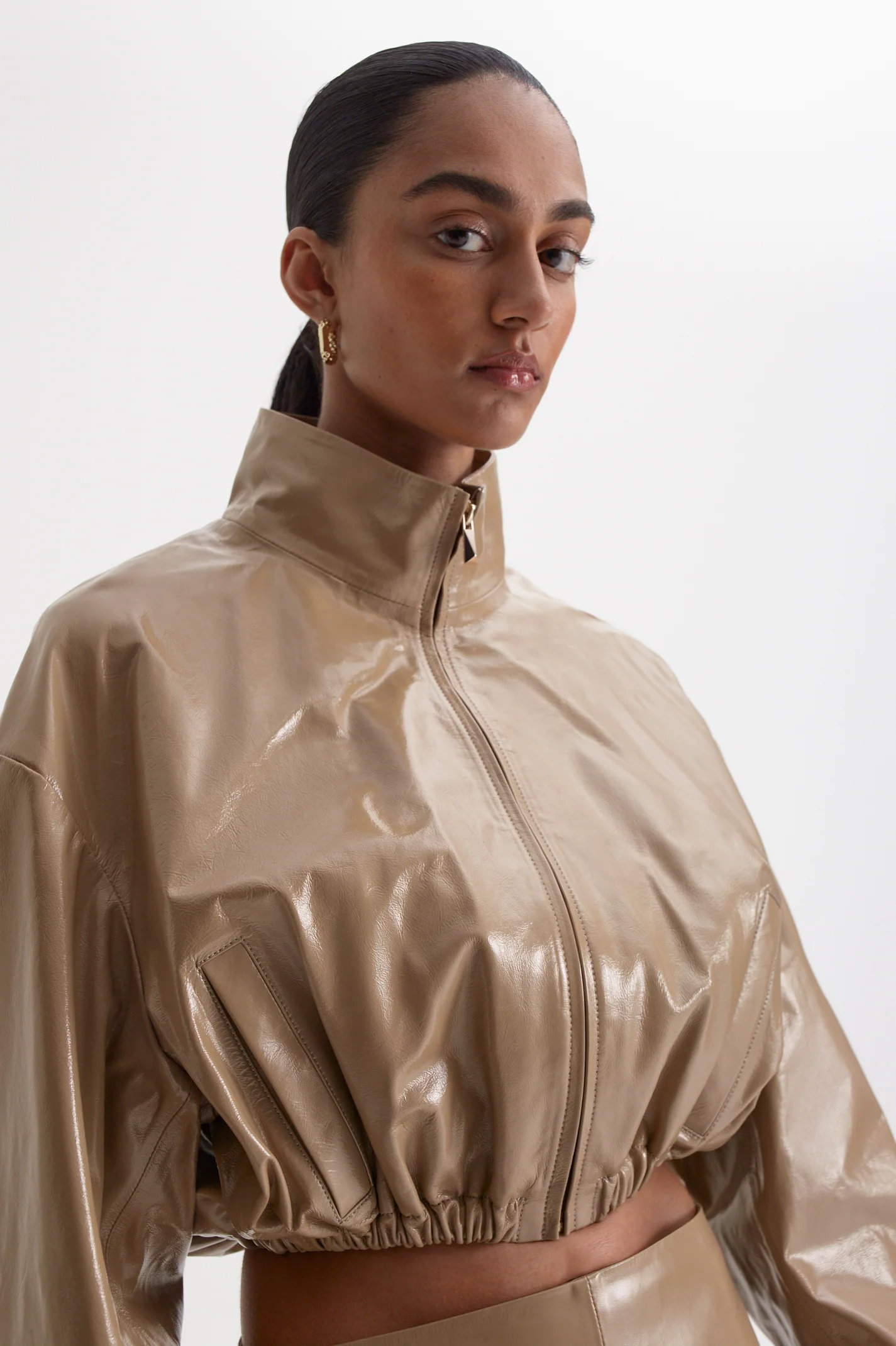 FUNNEL NECK LEATHER JACKET - Image 7