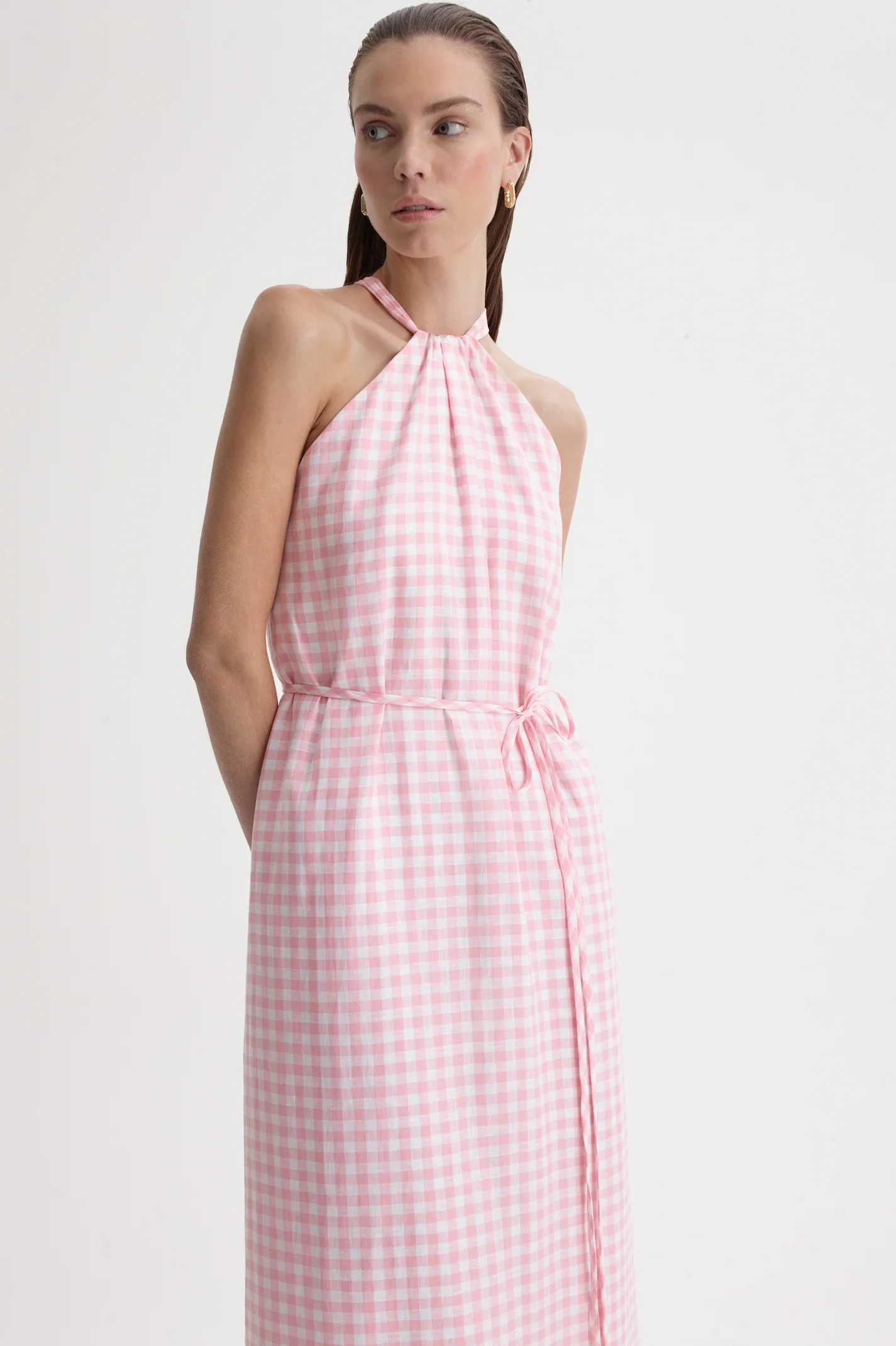 GINGHAM TIE NECK DRESS - Image 6
