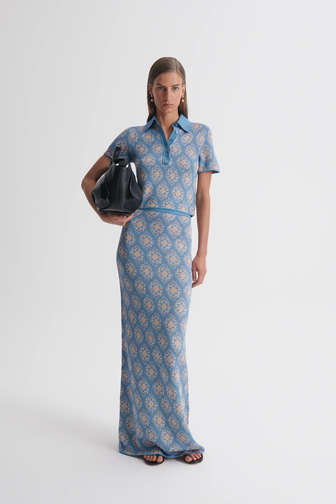 KNIT BROCADE LONG PENCIL SKIRT - Image 3