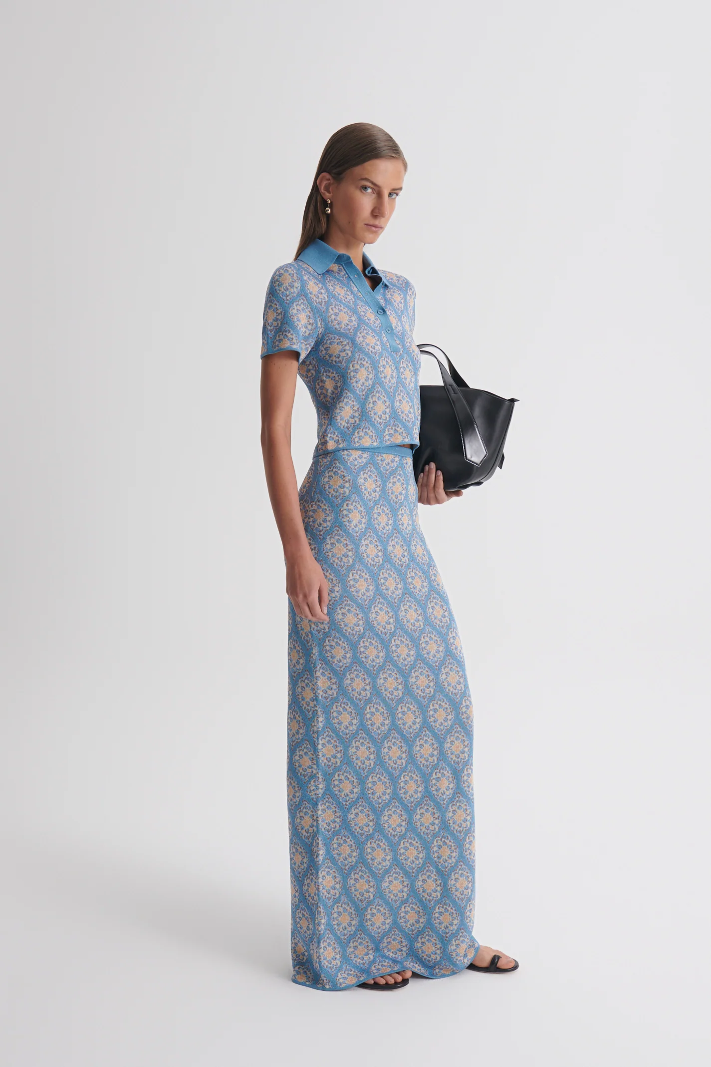 KNIT BROCADE LONG PENCIL SKIRT - Image 4