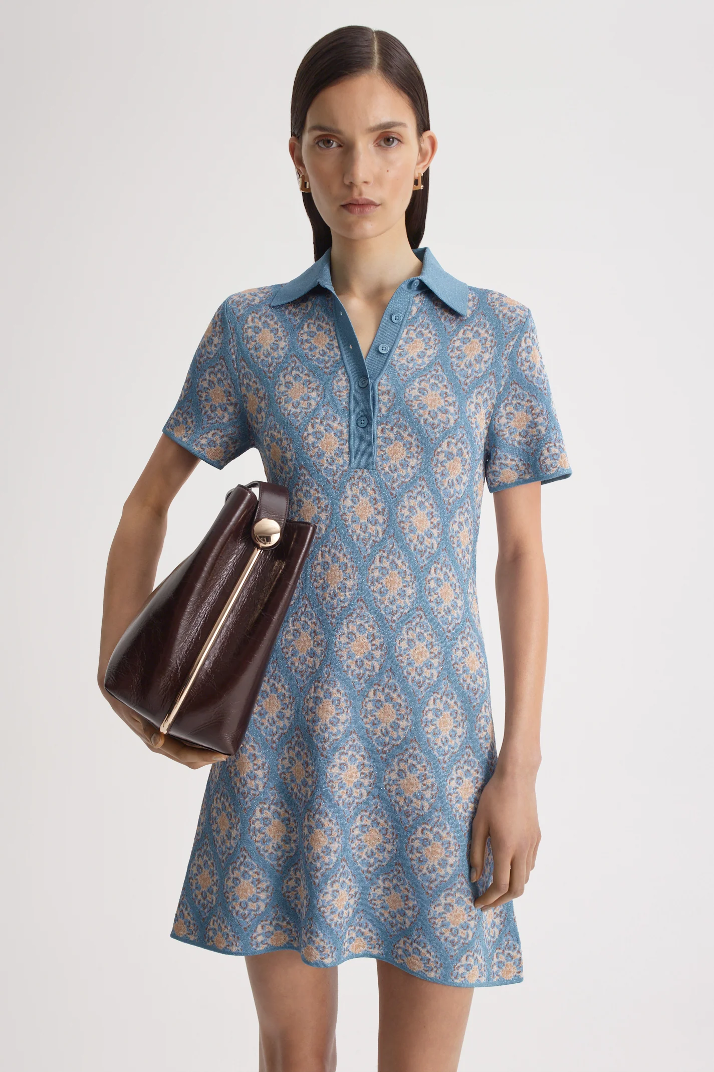 KNIT BROCADE SHIRT DRESS - Image 3