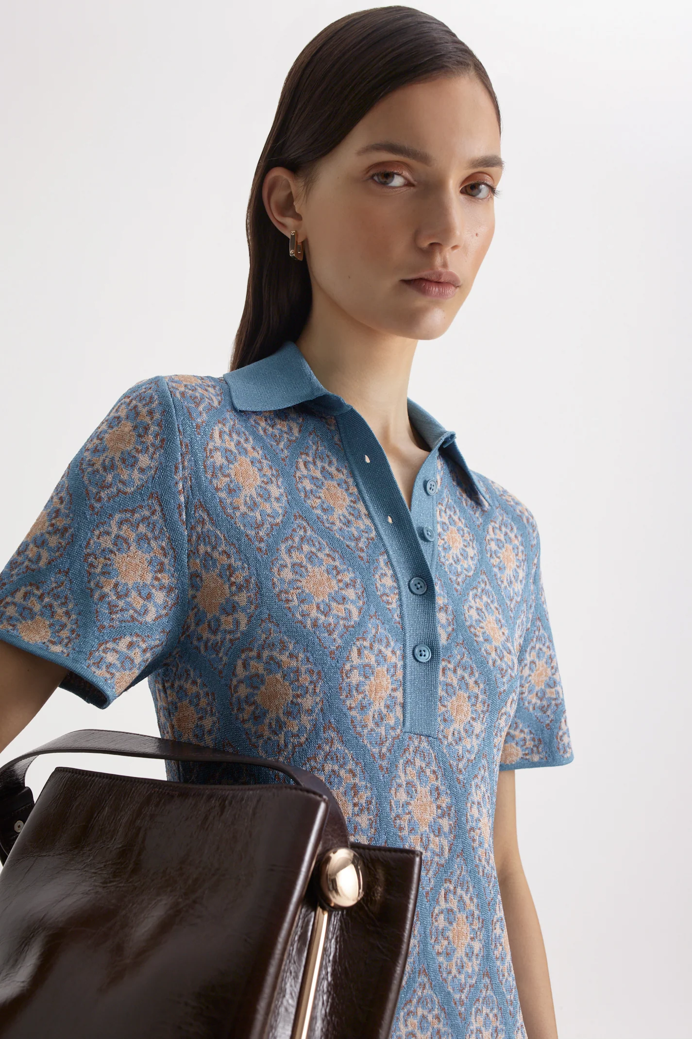 KNIT BROCADE SHIRT DRESS - Image 7
