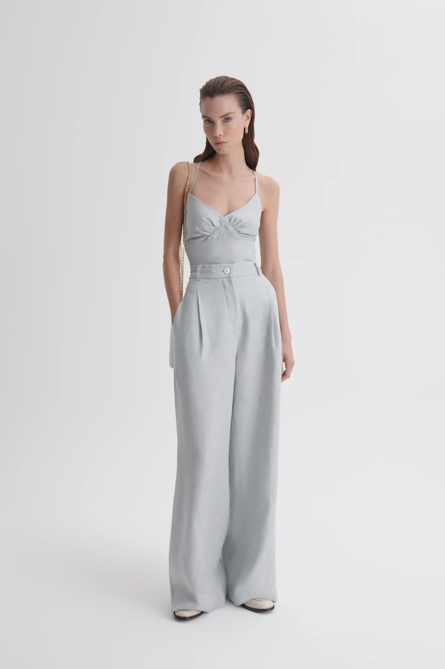 LINEN PLEAT DRAPE LEG TROUSER - Image 3