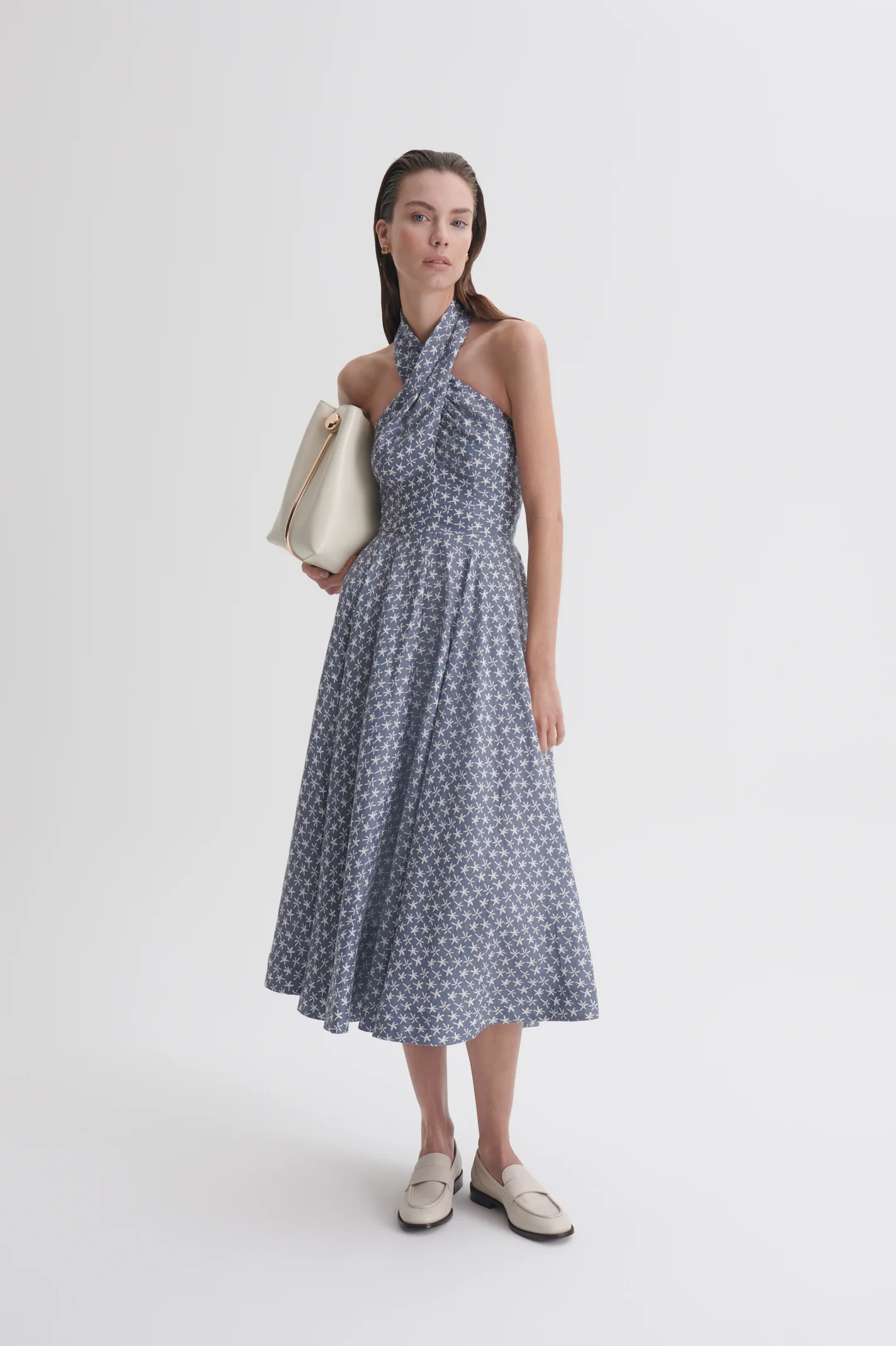 LINEN PRINTED HALTER DRESS - Image 4