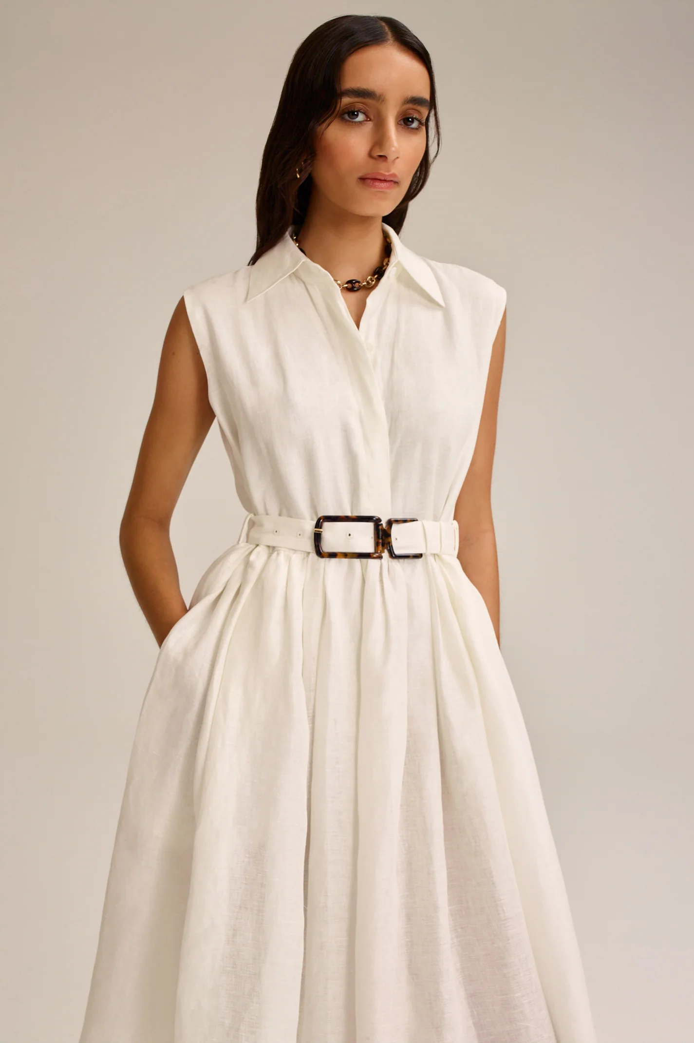 LINEN SLEEVELESS DRESS - Image 3