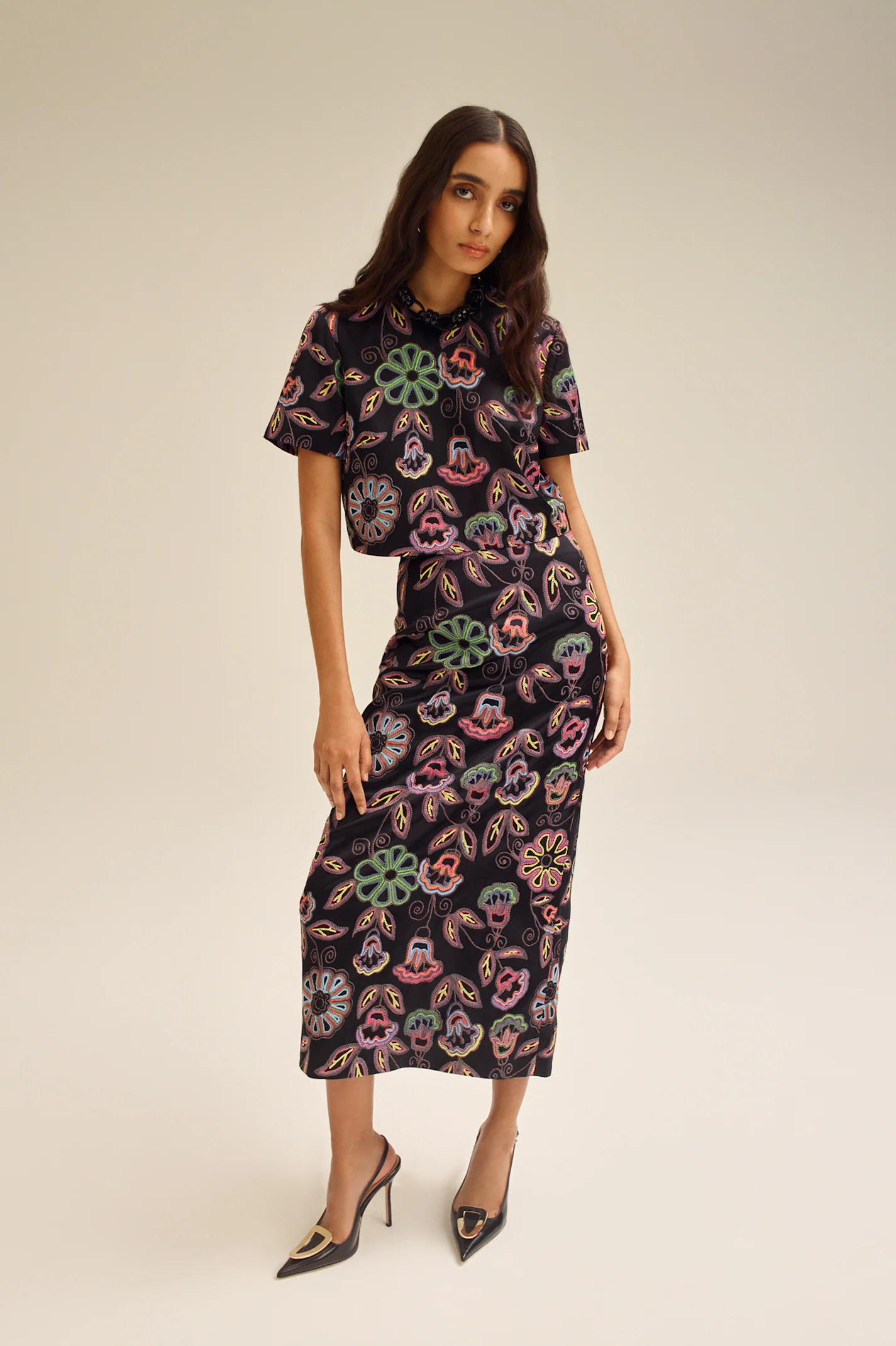 PRINTED SATIN PENCIL SKIRT - Image 3