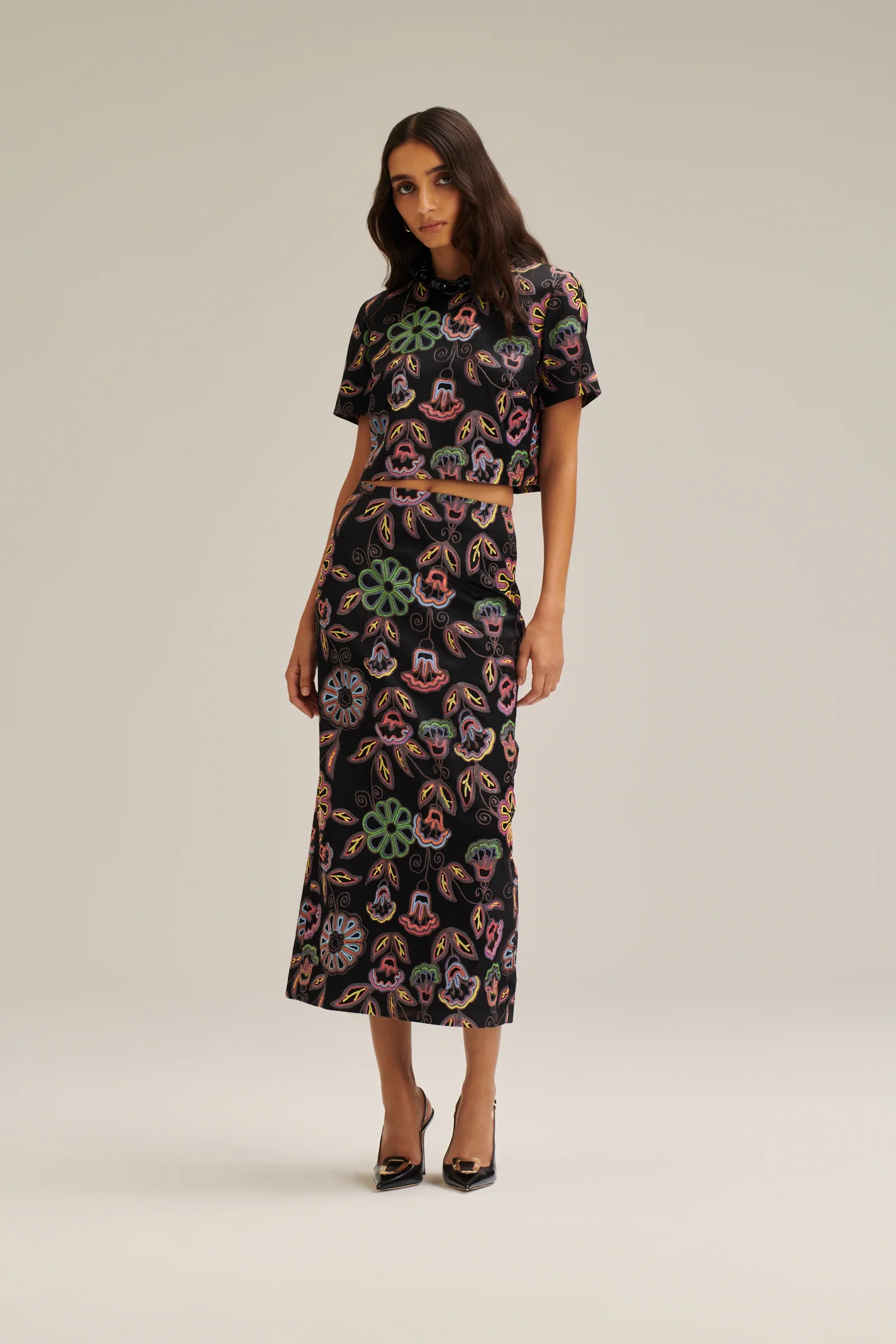 PRINTED SATIN PENCIL SKIRT - Image 4