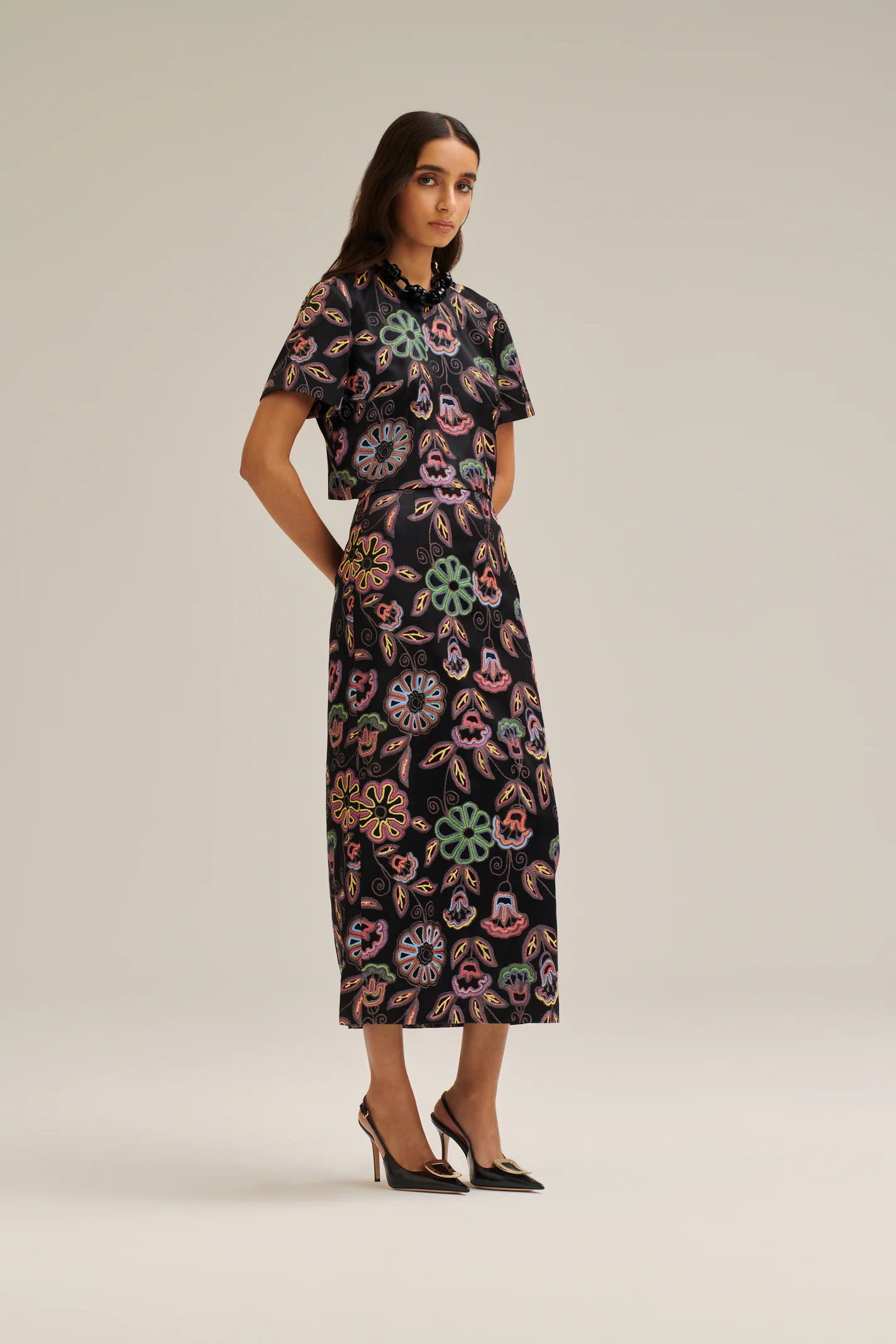 PRINTED SATIN PENCIL SKIRT - Image 5