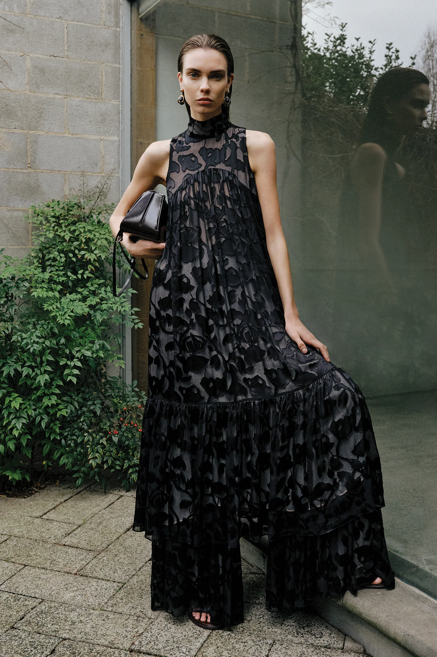 SILK BURNOUT SATIN DRESS - Image 9
