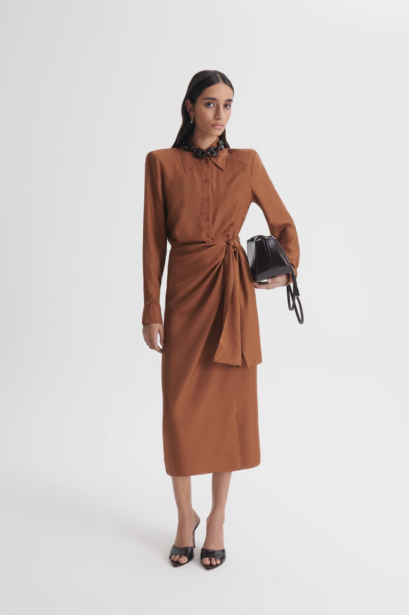 SILK CHAIN JACQUARD WRAP DRESS - Image 3