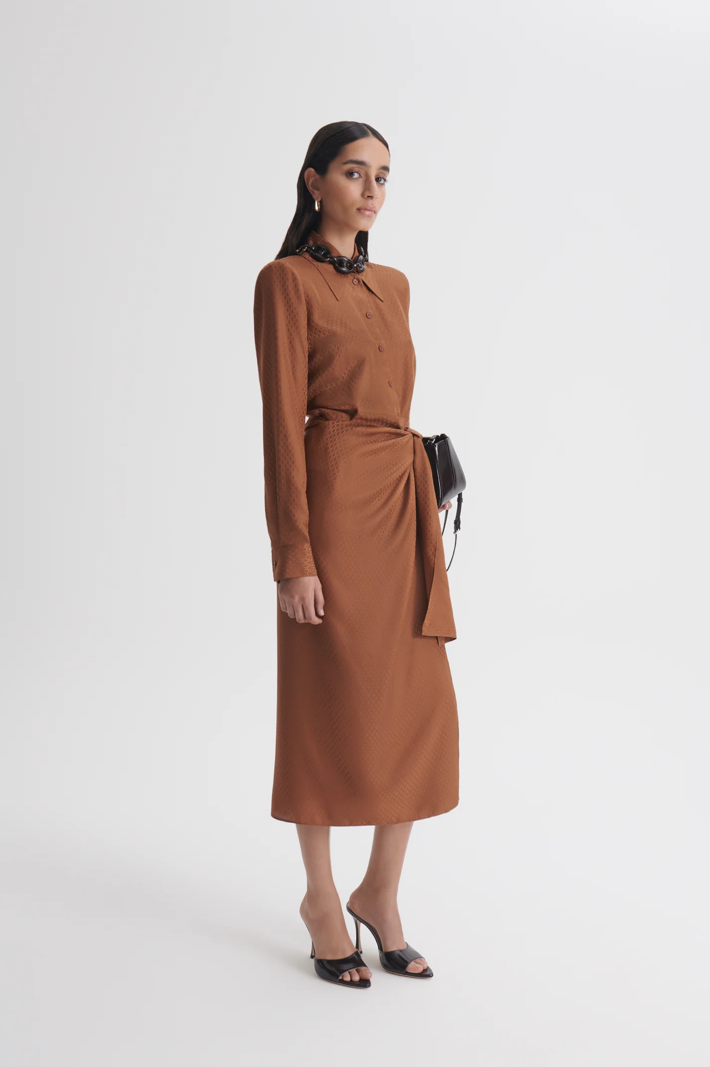 SILK CHAIN JACQUARD WRAP DRESS - Image 4