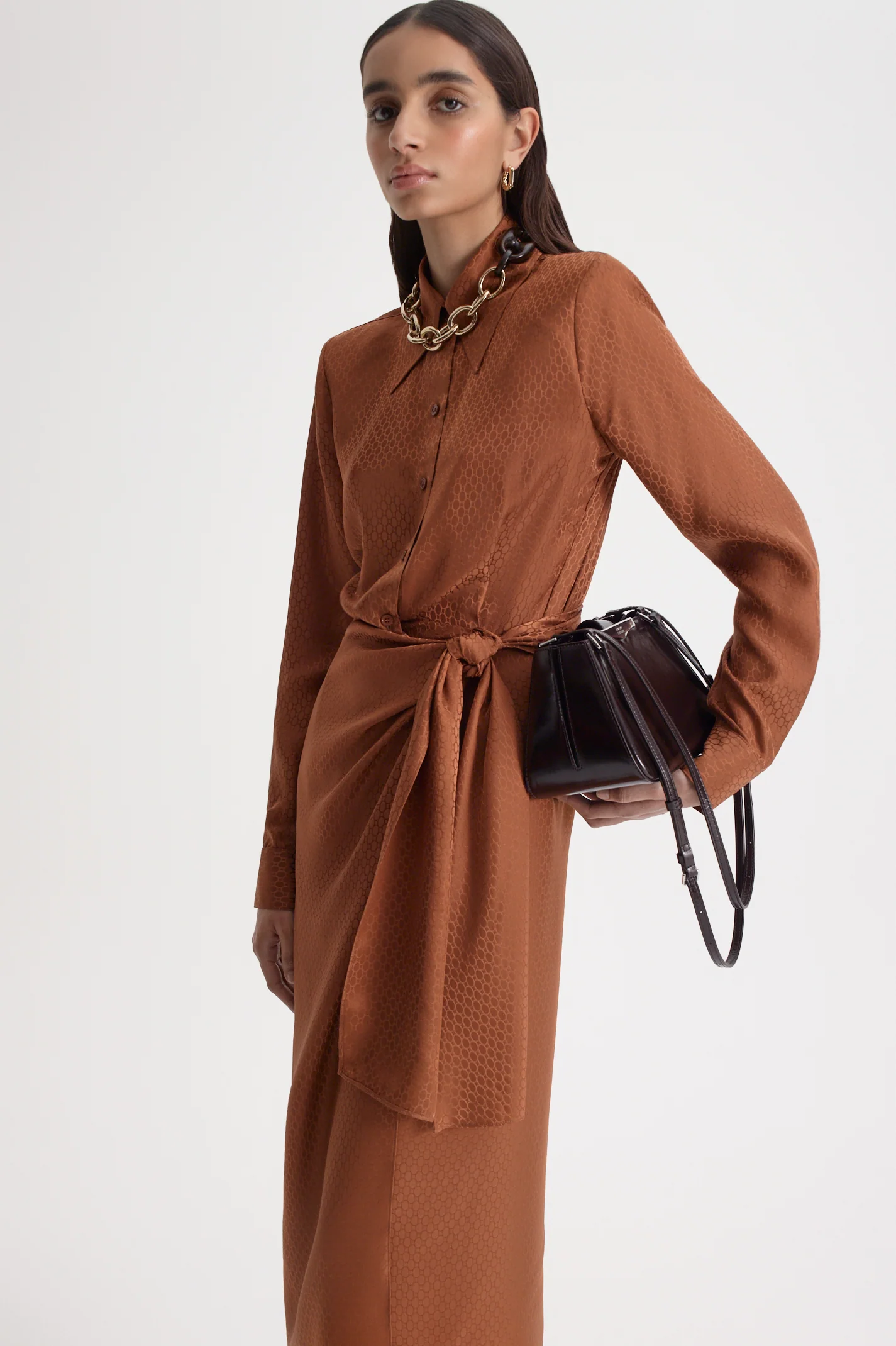 SILK CHAIN JACQUARD WRAP DRESS - Image 6