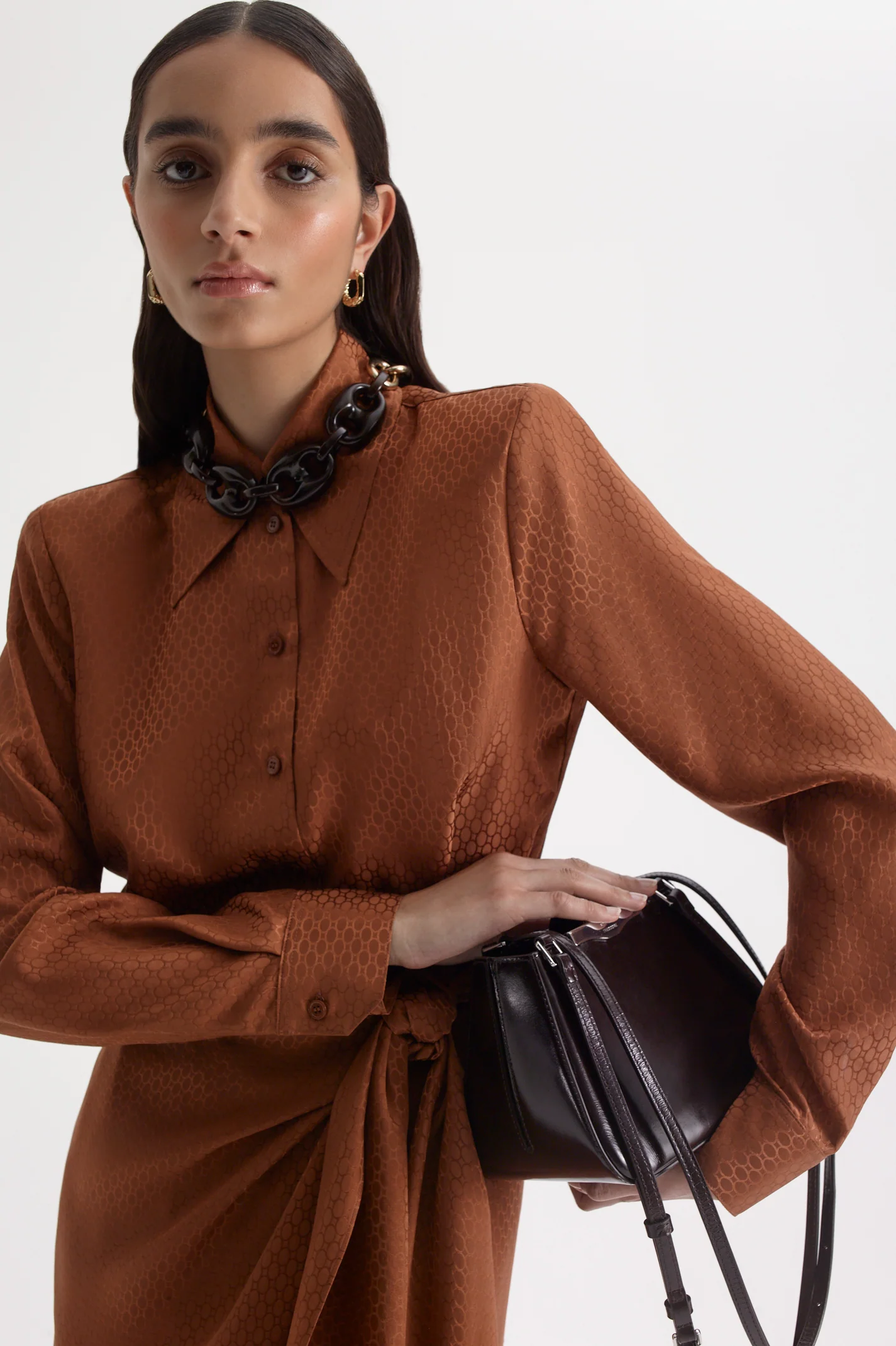 SILK CHAIN JACQUARD WRAP DRESS - Image 7