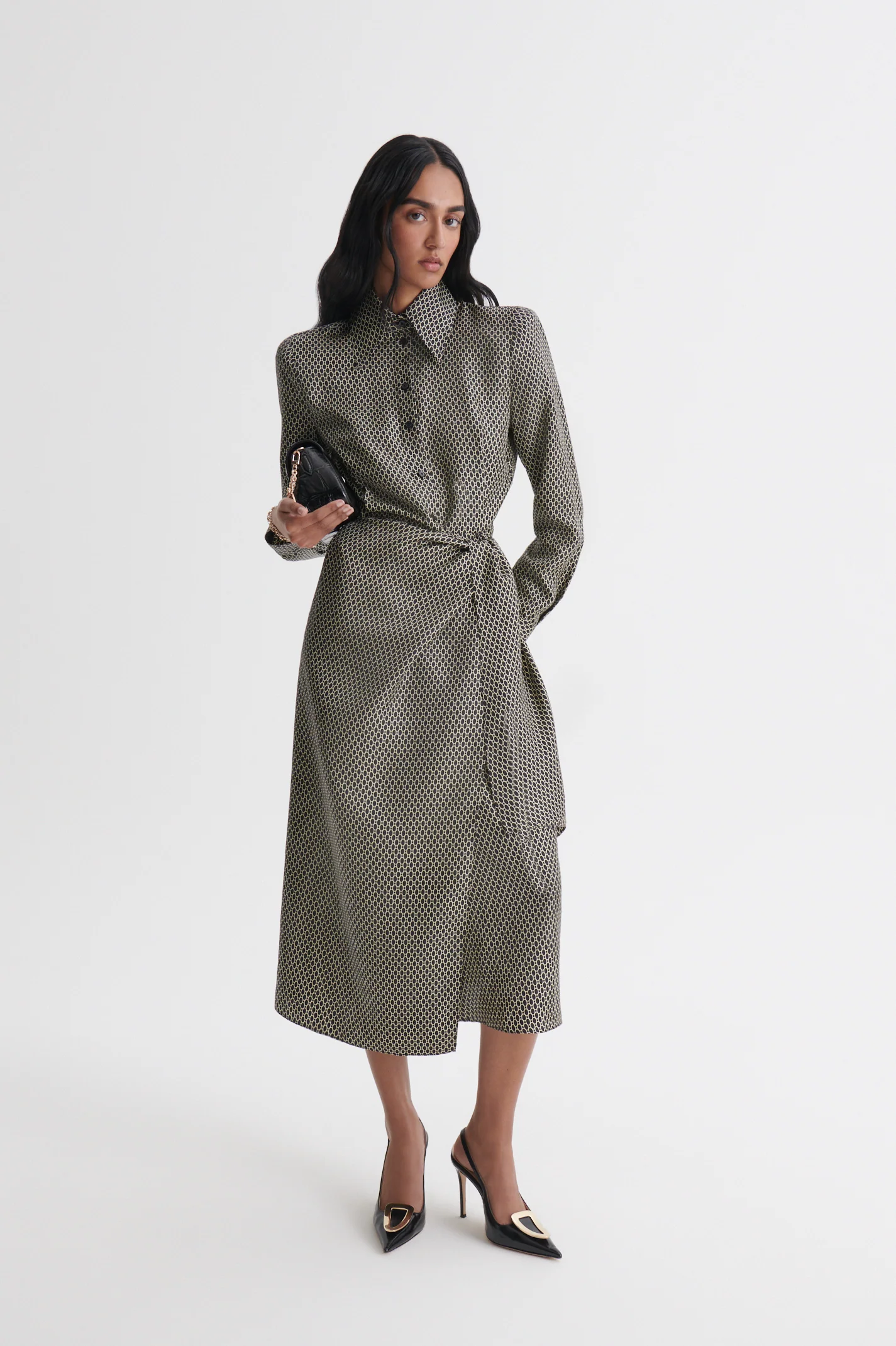 SILK CHAIN PRINT WRAP DRESS - Image 4