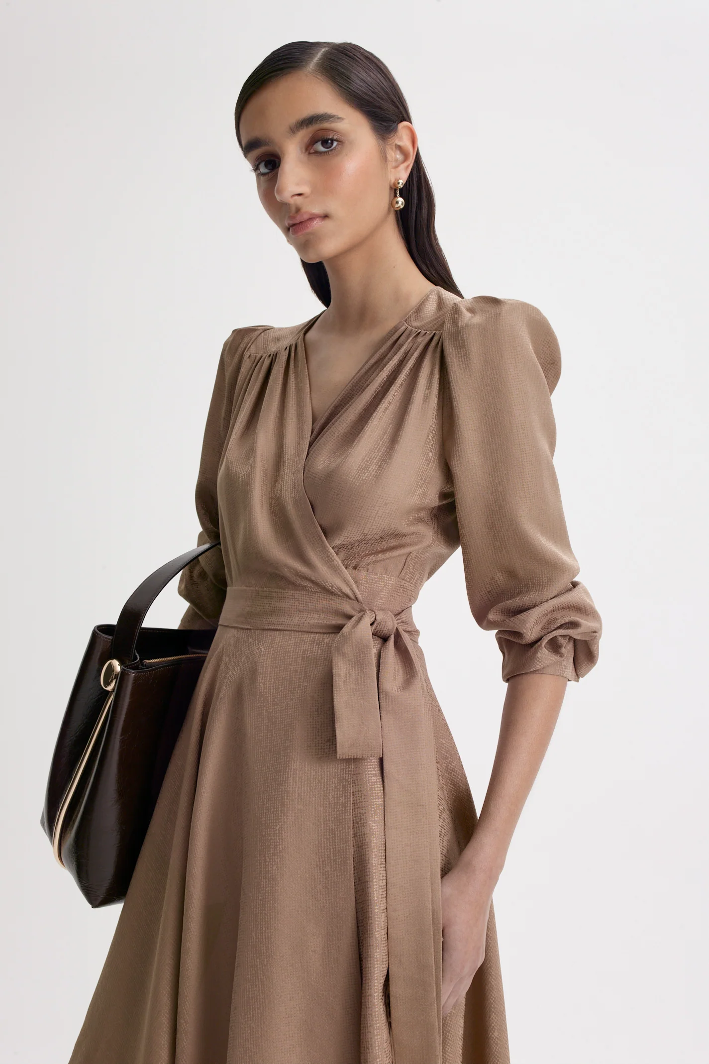 SILK JACQUARD GATHER SLEEVE MINI - Image 3