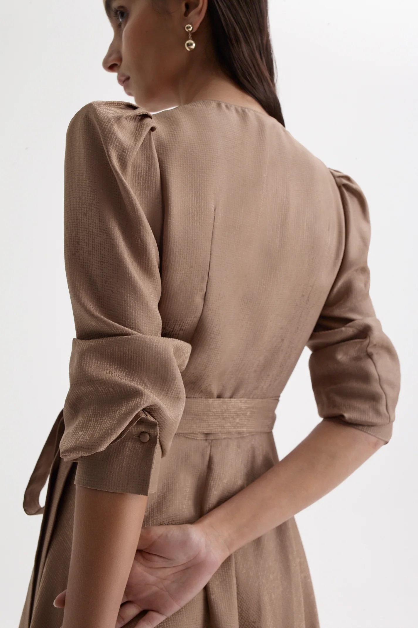 SILK JACQUARD GATHER SLEEVE MINI - Image 9