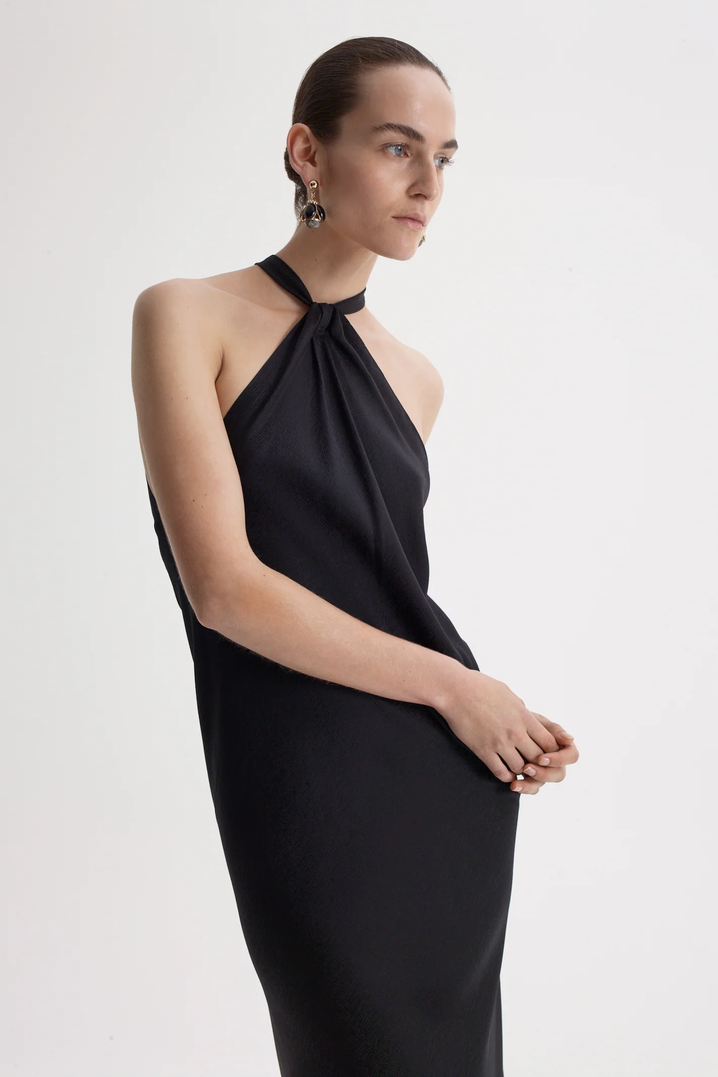 SILK JACQUARD TIE NECK DRESS - Image 3