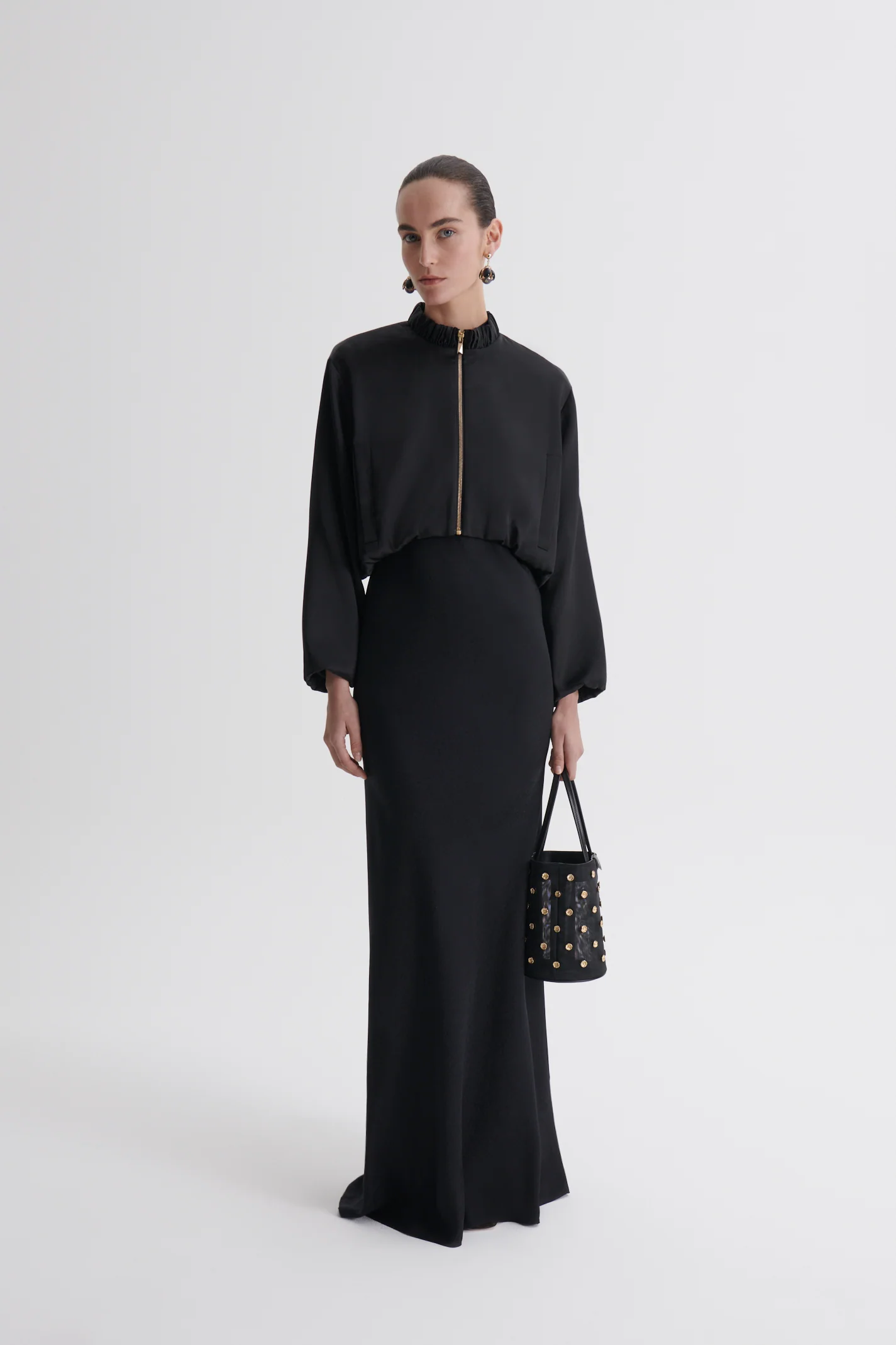SILK JACQUARD TIE NECK DRESS - Image 7