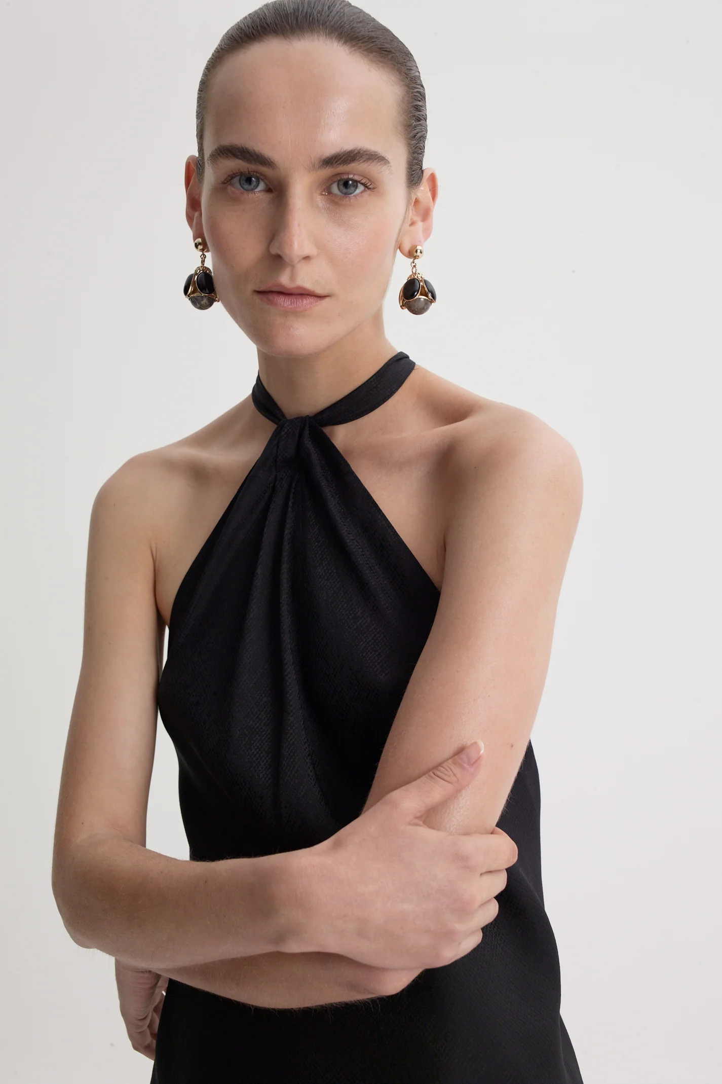 SILK JACQUARD TIE NECK DRESS - Image 8