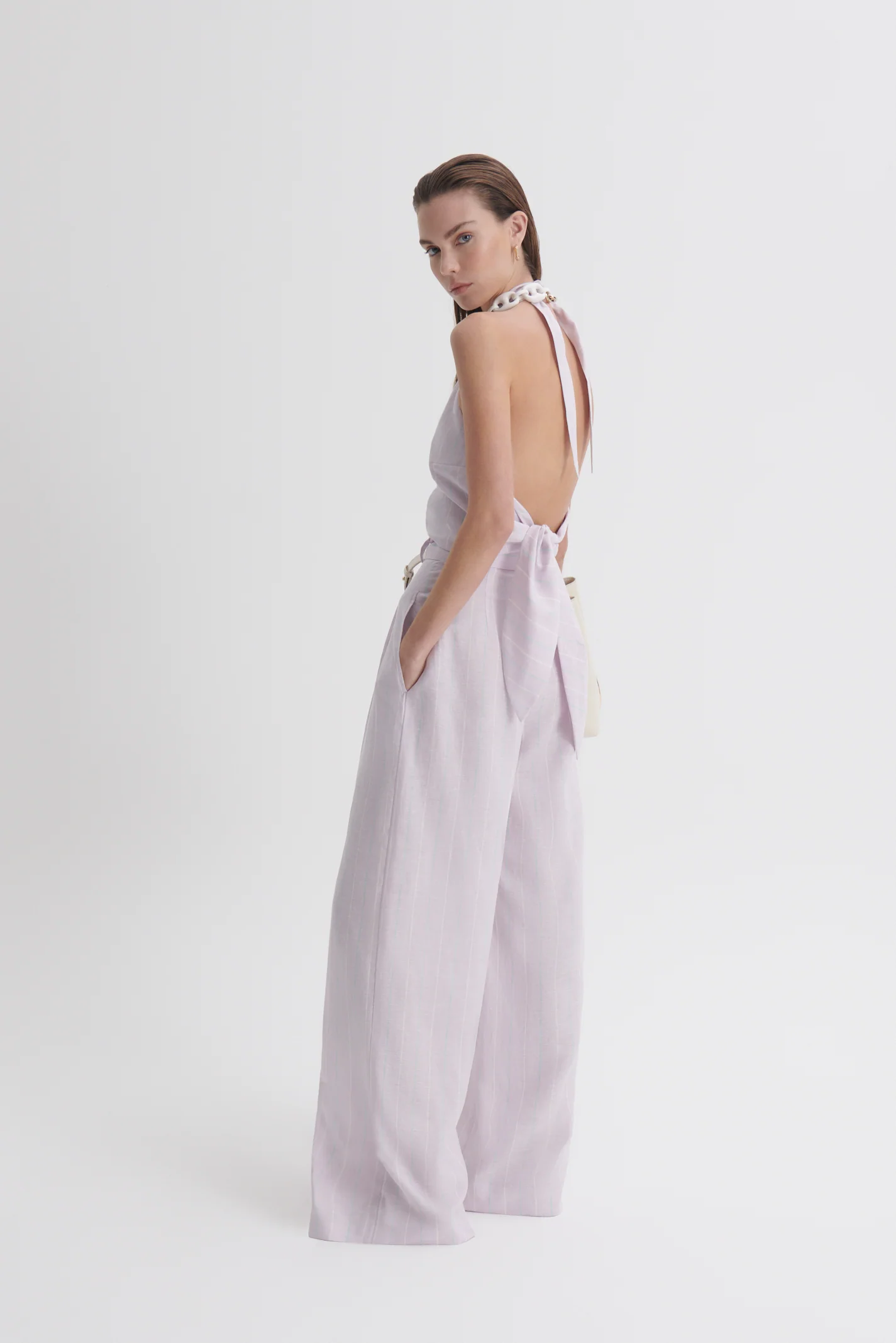 STRIPE PLEAT DRAPE TROUSER - Image 5